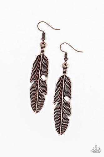Feathers QUILL Fly Copper Earrings